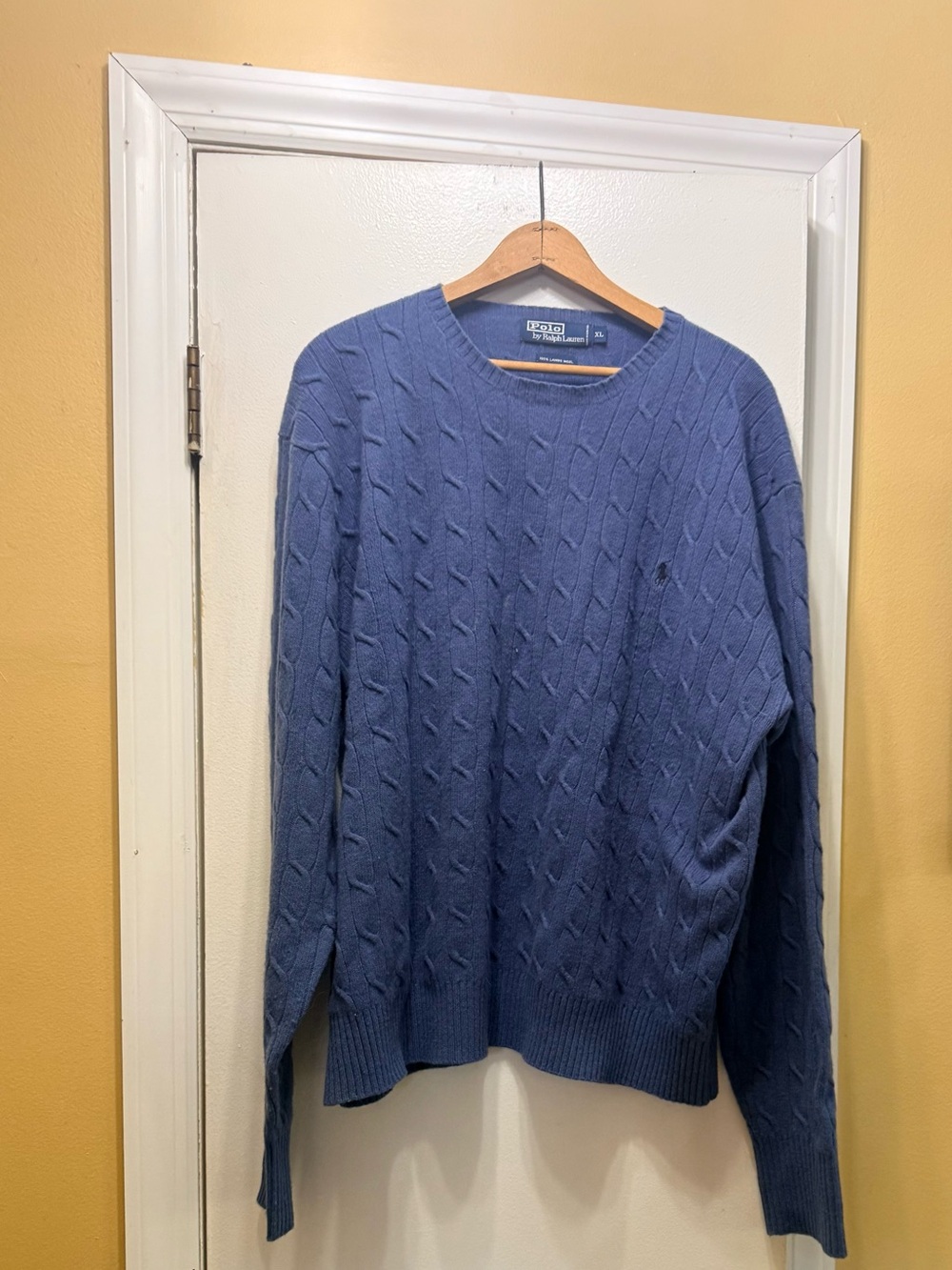 Polo by Ralph Lauren Men's Cable Knit Lambs Wool Crewneck Sweater - Blue!